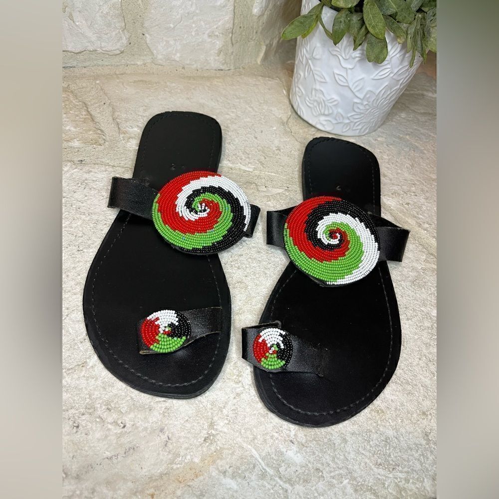 African Maasai beaded Sandals sz 42 (10)